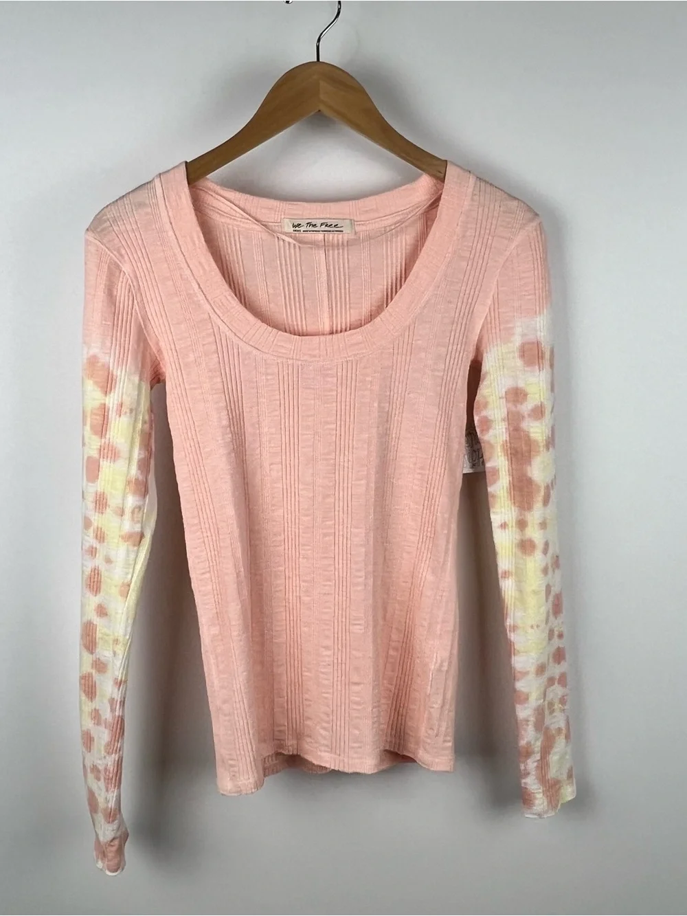 NWT Free People Big Sur Ribbed Knit Tie Dye Long Sleeve Top Pink Rose Size S